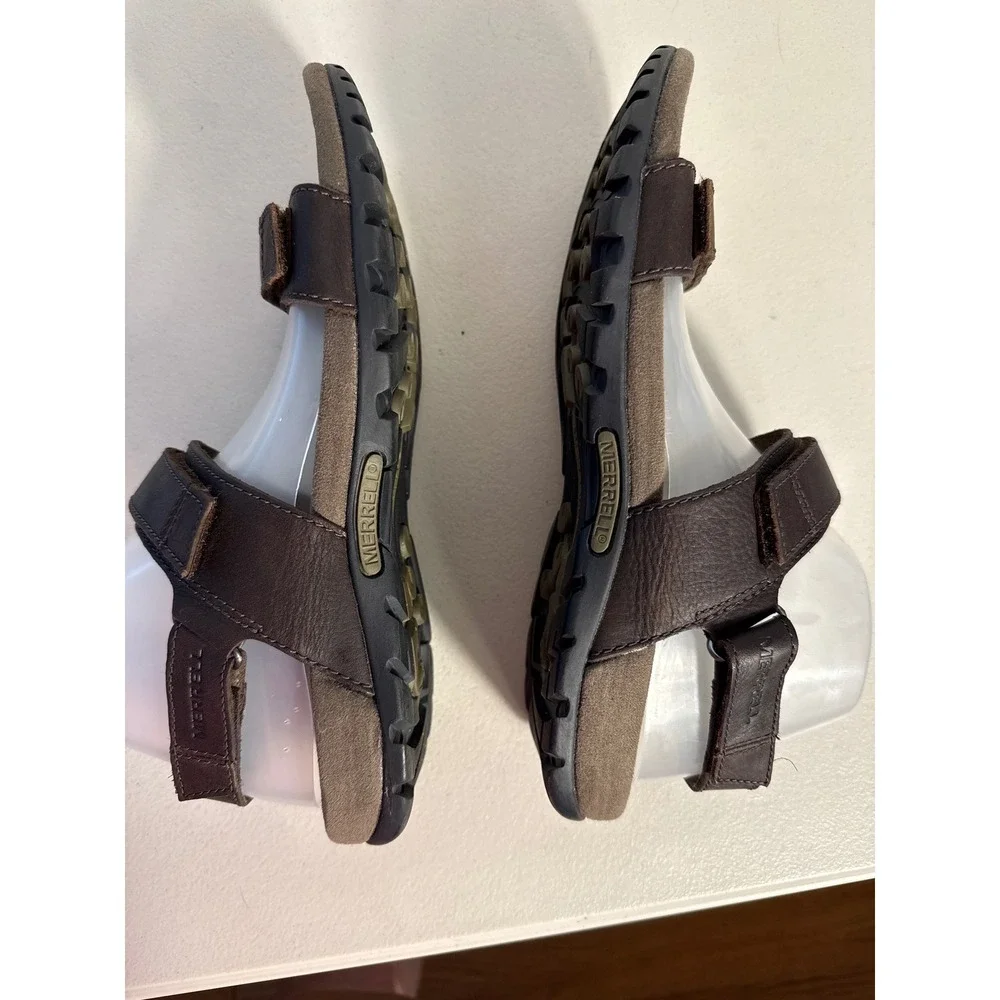 Merrell Mens Air Cushion Brown Leather Adjustable Strap Sport Hiking Sandals 10